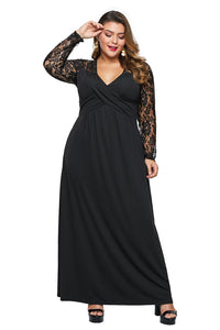 Black Lace Sleeve Cross Wrap Bust Ruched Back Plus Size Dress - Aoka Styles Australia