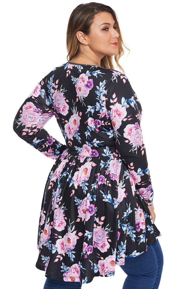 Floral Print Pleated Plus Size Tunic - Aoka Styles Australia