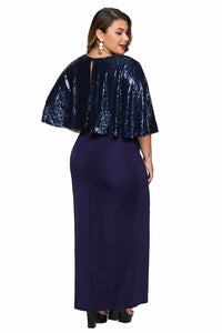 Blue Sequin Cape Plus Size Maxi Dress - Aoka Styles Australia