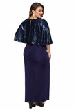 Blue Sequin Cape Plus Size Maxi Dress - Aoka Styles Australia