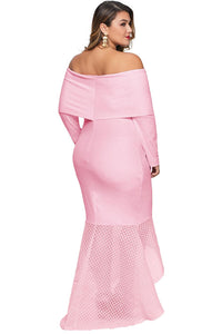 Pink Overlay Off Shoulder Fishtail Plus Size Maxi Dress - Aoka Styles Australia