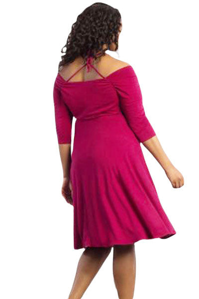 Rosy Enticing Tie Off-shoulder Plus Size Midi Dress - Aoka Styles Australia