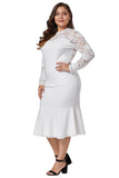 White Plus Size Lace Panel Peplum Hem White Sheath Dress - Aoka Styles Australia