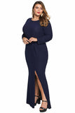 Blue Plus Size Long Sleeve Twist Detail Maxi Metallic Dress - Aoka Styles Australia