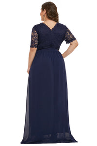 Blue Plus Size Chiffon Evening Party Maxi Dress - Aoka Styles Australia