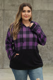 Purple Plaid Patchwork Plus Size Hoodie - Aoka Styles Australia