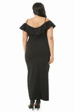 Black Plus Size Open Shoulder Ruffle Dress - Aoka Styles Australia