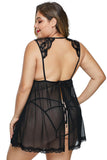 Black Hollow-out Bust Lace Upper Open Back Plus Size Babydoll - Aoka Styles Australia