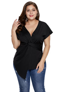 Black Plus Size Twist Front Top - Aoka Styles Australia