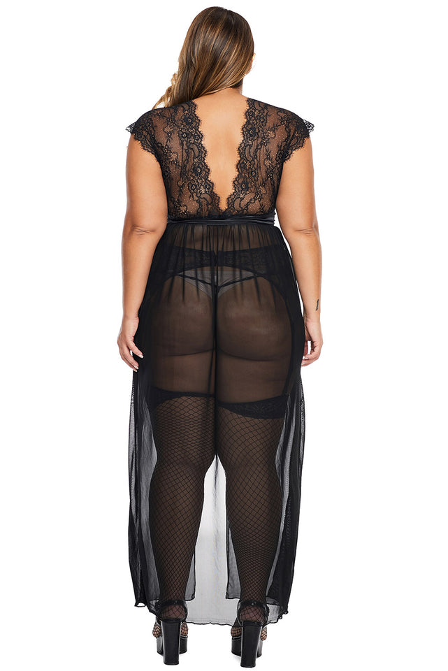 Black Plus Size Locked Away Lover Lingerie Gown - Aoka Styles Australia