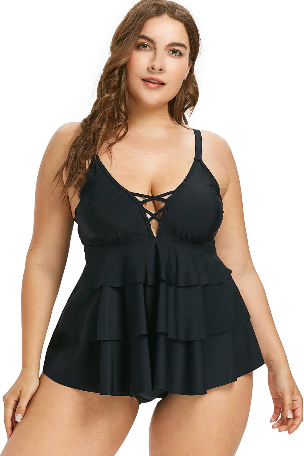 Plus Size Multi-layer Ruffles Tankini Swimwear - Aoka Styles Australia