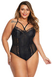 Black Cross Front Lace Detail Plus Size Teddy - Aoka Styles Australia