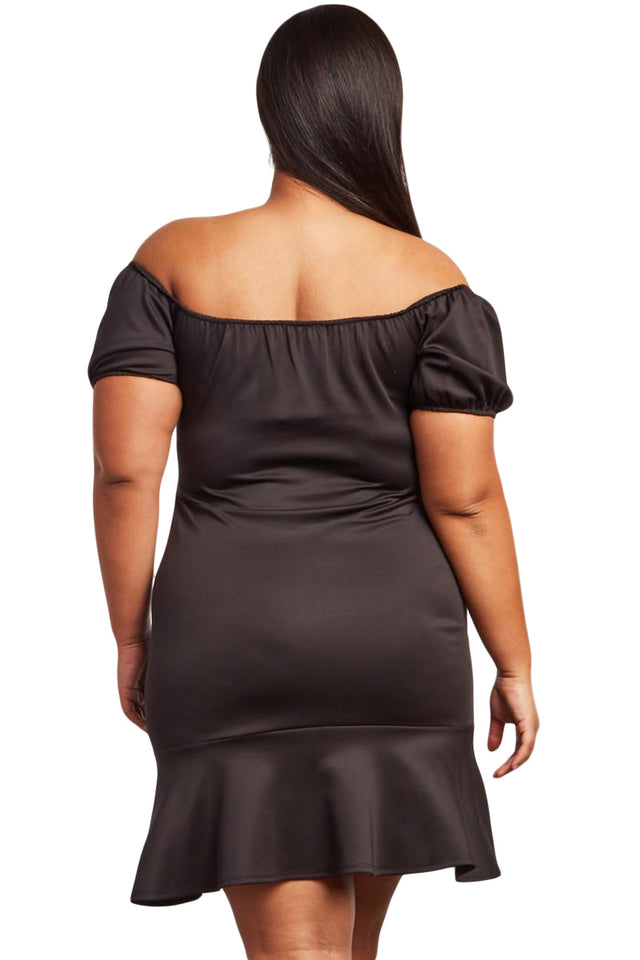 Black Candlelit Song Plus Size Off The Shoulder Dress - Aoka Styles Australia