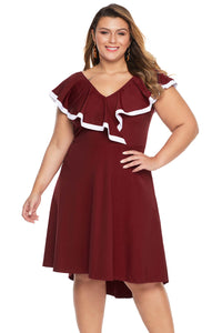 Red Frill Dip Hem Plus Size Dress - Aoka Styles Australia