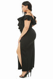 Black Plus Size Open Shoulder Ruffle Dress - Aoka Styles Australia