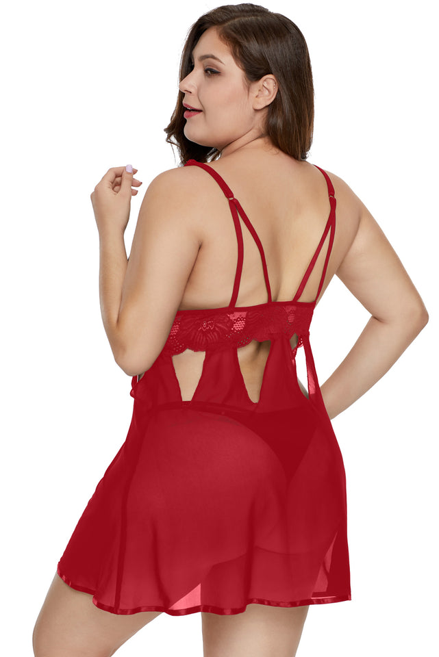 Plus Size Eye-catching Red Babydoll Set - Aoka Styles Australia