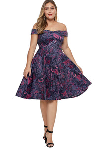 Off The Shoulder Floral Printed Plus Size Dress - Aoka Styles Australia