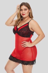 Red Lace Décor Plus Size Chemise Lingerie - Aoka Styles Australia