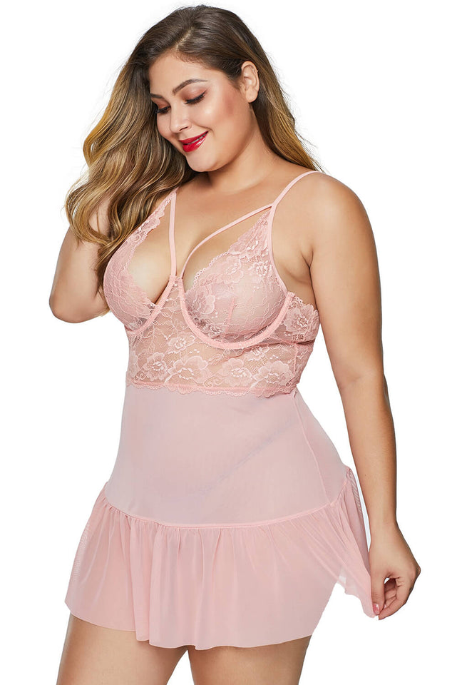 Pink Fluttering Plus Size Chemise - Aoka Styles Australia