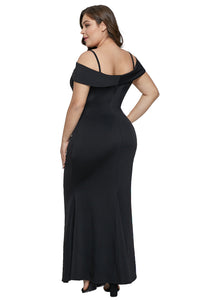 Black Short Sleeve Plus Size Slit Longline Dress - Aoka Styles Australia