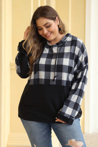 Black Plaid Patchwork Plus Size Hoodie - Aoka Styles Australia