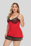 Red Lace Trim Plus Size Chemise - Aoka Styles Australia