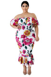 White Off-the-shoulder Floral Mermaid Plus Size Dress - Aoka Styles Australia