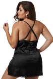 Black Plus Size Satin Chemise with Lace - Aoka Styles Australia