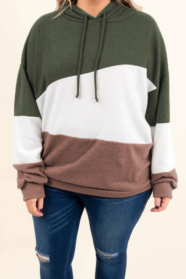 Green Lucky Break Color Block Plus Size Hoodie - Aoka Styles Australia