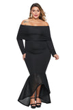 Black Overlay Off Shoulder Fishtail Plus Size Maxi Dress - Aoka Styles Australia