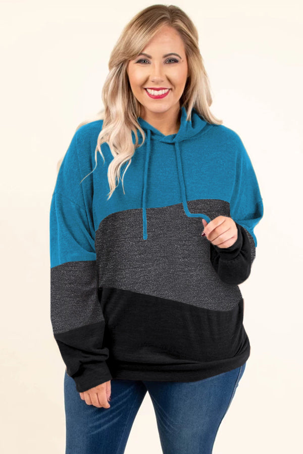 Blue Lucky Break Color Block Plus Size Hoodie - Aoka Styles Australia