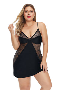 Black Print Lace Hollow-out Plus Size Lingerie - Aoka Styles Australia