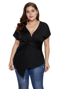 Black Plus Size Twist Front Top - Aoka Styles Australia