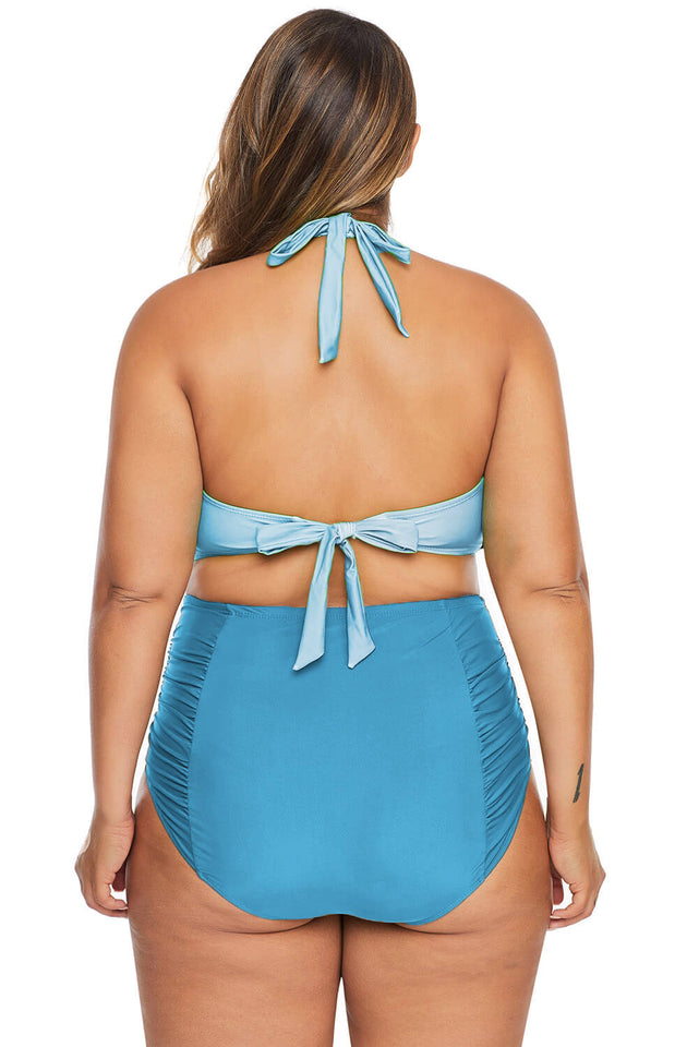 Sky Blue Allure Juniors Plus Size Laser Cut Flounce Swimwear - Aoka Styles Australia