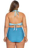 Sky Blue Allure Juniors Plus Size Laser Cut Flounce Swimwear - Aoka Styles Australia