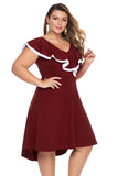 Red Frill Dip Hem Plus Size Dress - Aoka Styles Australia