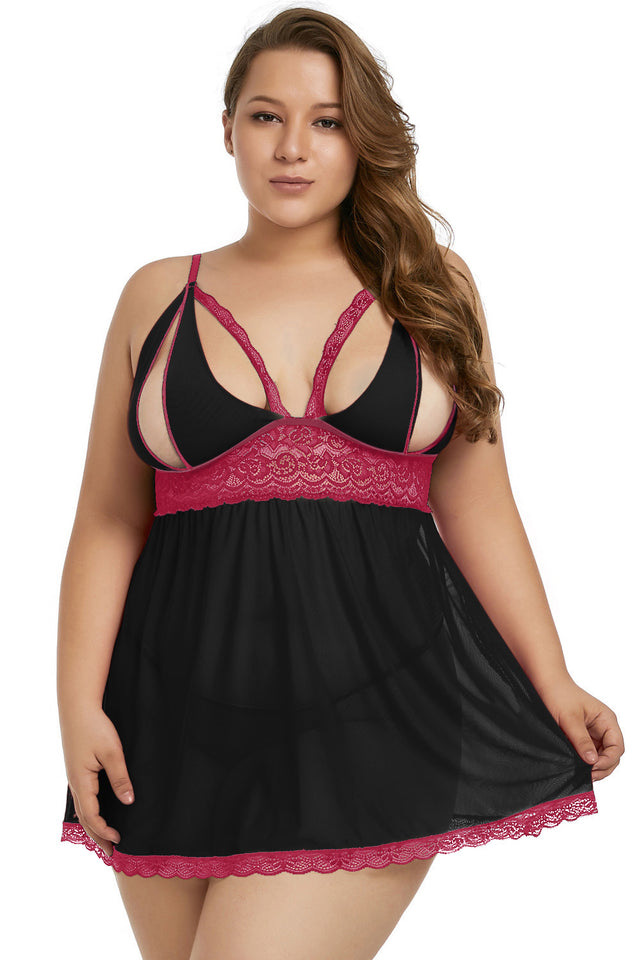 Rose Plus Size Peek-a-boo Valentine Babydoll - Aoka Styles Australia