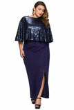 Blue Sequin Cape Plus Size Maxi Dress - Aoka Styles Australia