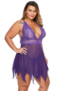 Purple Deep V Neck Halter Plus Size Babydoll - Aoka Styles Australia