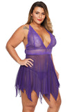 Purple Deep V Neck Halter Plus Size Babydoll - Aoka Styles Australia