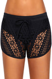 Black Drawstring Waist Lace Panel Plus Size Swimwear Shorts - Aoka Styles Australia