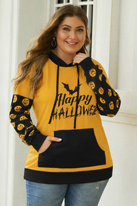 Banded Long Sleeve Kangaroo Pocket Halloween Plus Size Hoodie - Aoka Styles Australia