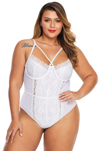 White Cross Front Lace Detail Plus Size Teddy - Aoka Styles Australia