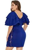 Blue Cascading Shoulder Lace Insert Plus Size Dress - Aoka Styles Australia