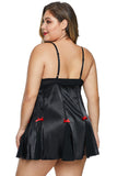 Black Lace Cup Satin Tulle Plus Size Babydoll with Bowknot - Aoka Styles Australia