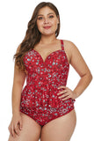 Red Print Moulded Cups Peplum Plus Size Bikini - Aoka Styles Australia