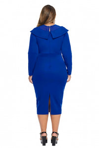 Blue Mesh Neck Patchwork Plus Size Midi Dress - Aoka Styles Australia