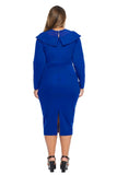 Blue Mesh Neck Patchwork Plus Size Midi Dress - Aoka Styles Australia