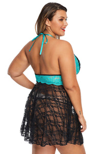 Green Sexy Lace Backless Halter Plus Size Babydoll - Aoka Styles Australia