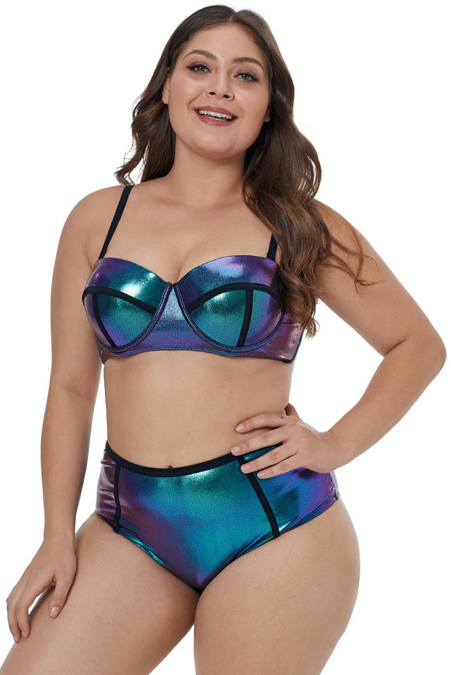 Shiny Metallic Look Plus Size Swimwear - Aoka Styles Australia